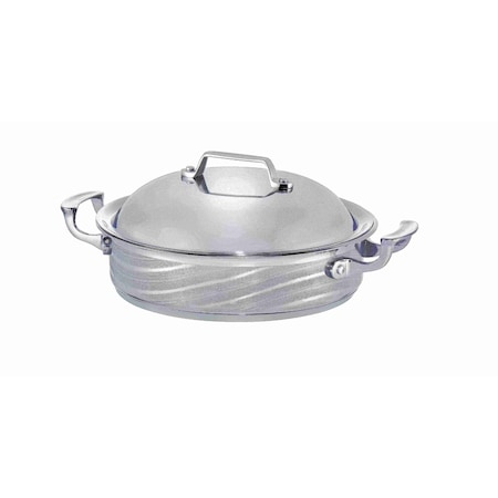Bon Chef Cucina Saute Pot W/ Domed Lid, Wave Finish, Ind Btm, 11 3/16"Dia X 3 2/7"H, 2 Hndls, 4 Qt 60001WAVE